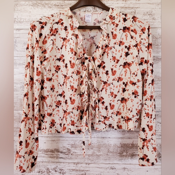 Melrose and Market Tops - Melrose and Market Tie Front Ruffle Long Sleeve Top